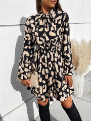 Women's New Printed Long Sleeve Waist Dress