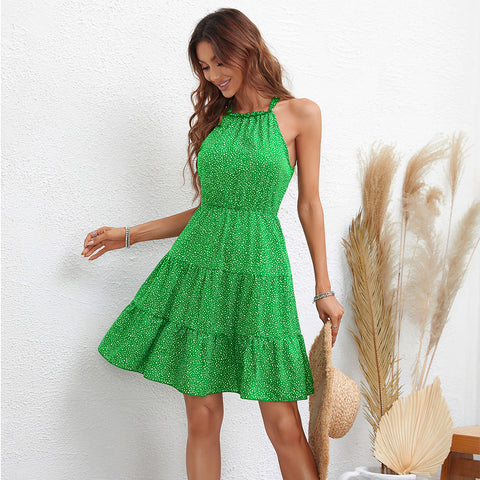 Women's New Style Colorful Sleeveless Hanging Neck Short Dress