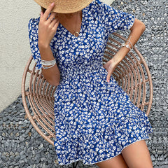 Women's new floral V-neck fitted dress