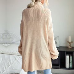 Women's New Solid Split Long Sleeve High Neck Woolen Dress