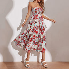 Women's new bra and waist collection large printed skirt hem dress