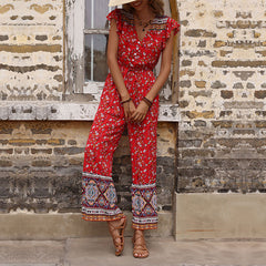 Women's new ruffled red jumpsuit