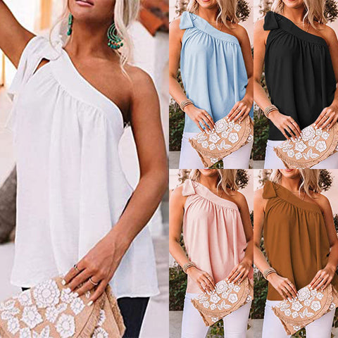 Women's New Fashion One Shoulder Asymmetric Tank Top Off Shoulder Strap Top