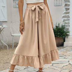 Women's new ruffle belt khaki dress pants