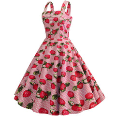 A-Z Women's New Style Strap Single Strawberry Print Large Swing Dress