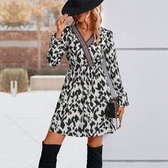 Women's new V-neck long sleeve printed dress