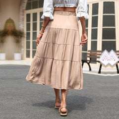 Women's new ruffle pleated solid color skirt