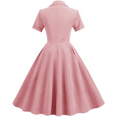 A-Z Women's New Neckline Open plaid Elastic Slim Fit Lace up Large Swing Mid length Vintage Dress