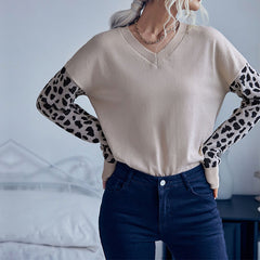 Women's New Leopard Pattern Long Sleeve Knitted Sweater