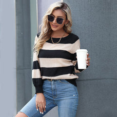 Women's new lazy style women's long-sleeved striped sweater