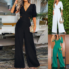 A-Z women's new solid color wide leg pants jumpsuit