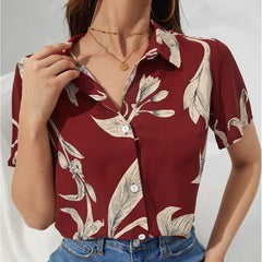 Women's new slim fitting retro style short sleeved printed shirt