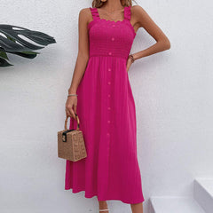 Women's New Pink Strap High Waist Strap Dress