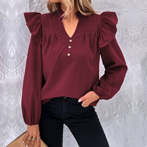 Women's new magenta long sleeve solid color shirt