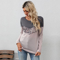 Women's new fashion leopard print color blocking sweater