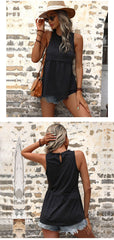 Fashion women's patchwork wooden ear edge hanging neck vest