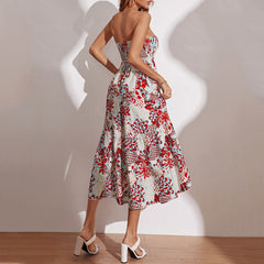 Women's new bra and waist collection large printed skirt hem dress