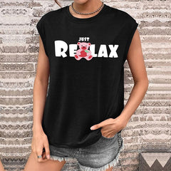 Women's new black printed short sleeve T-shirt