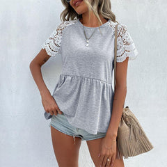 Women's new ruffle lace panel top