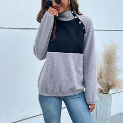 Women's new color contrast long sleeve half high neck plush sweater