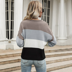 Women's new casual fashion color blocking long-sleeved sweater