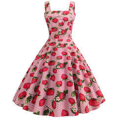 A-Z Women's New Style Strap Single Strawberry Print Large Swing Dress