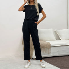 Women's New Short Sleeve Black Fashion Two Piece Set