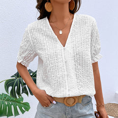 Women's New V-neck Lantern Sleeve Featured Top