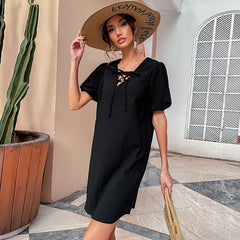 Women's new casual loose black dress