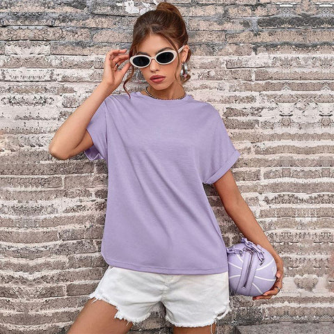 Women's new round neck basic short sleeve women's solid color T-shirt