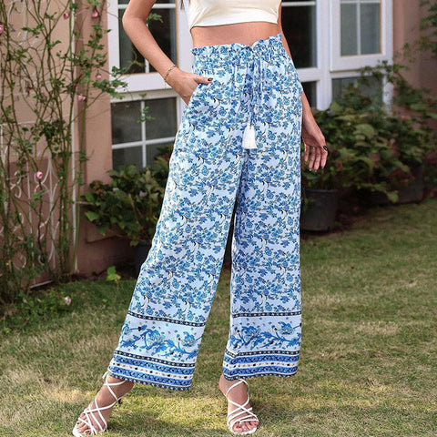 Women's new casual printed women's wide leg pants