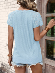 women's new V-neck short sleeve splicing lace sleeve blouse