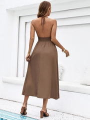 A-Z Women's New Brown Strap Waist Long Dress