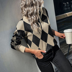 Women's new autumn and winter rhombus long-sleeved sweater