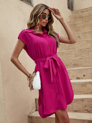 Women's new collar belt shirt dress