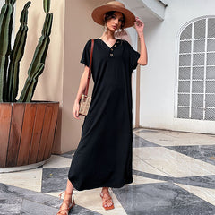 Women's new black retro loose fitting dress