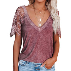 A-Z Women's New V-neck Feather Lace Sleeve Top