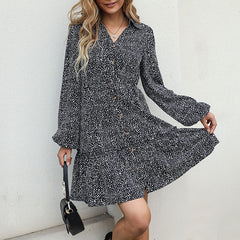 Women's New Women's Ruffled Long Sleeve Printed Dress