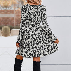 Women's new V-neck long sleeve printed dress