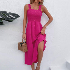 Women's New Pink Strap High Waist Strap Dress