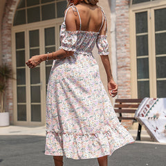 BEAUTY RUFFLE FLORAL OFF SHOULDER DRESS