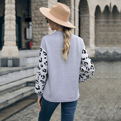 Women's new color contrast knit gray long-sleeved cut-out sweater