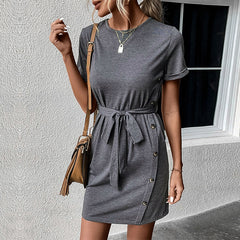 Summer Dress Slim Fit Short Sleeve Solid T-Shirt Dress