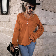 Women's New Solid Long Sleeve Hooded T-Shirt