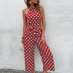 Women's loose wide leg fashionable polka dot jumpsuit