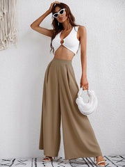 Women's new khaki high waist thin wide leg trousers