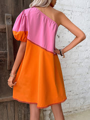 A-Z women's new patchwork color loose sloping shoulder dress