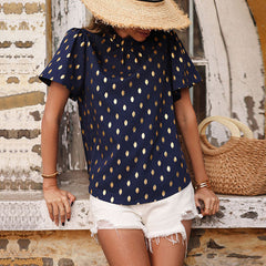 Women's new vintage gilded blue shirt