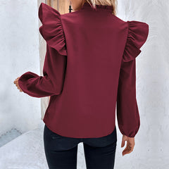 Women's new magenta long sleeve solid color shirt