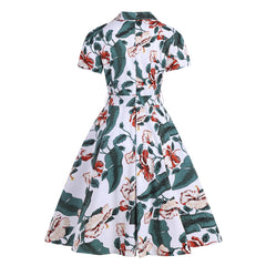 A-Z Women's New Fresh Print Lace up Big Swing Dress with Cotton Belt